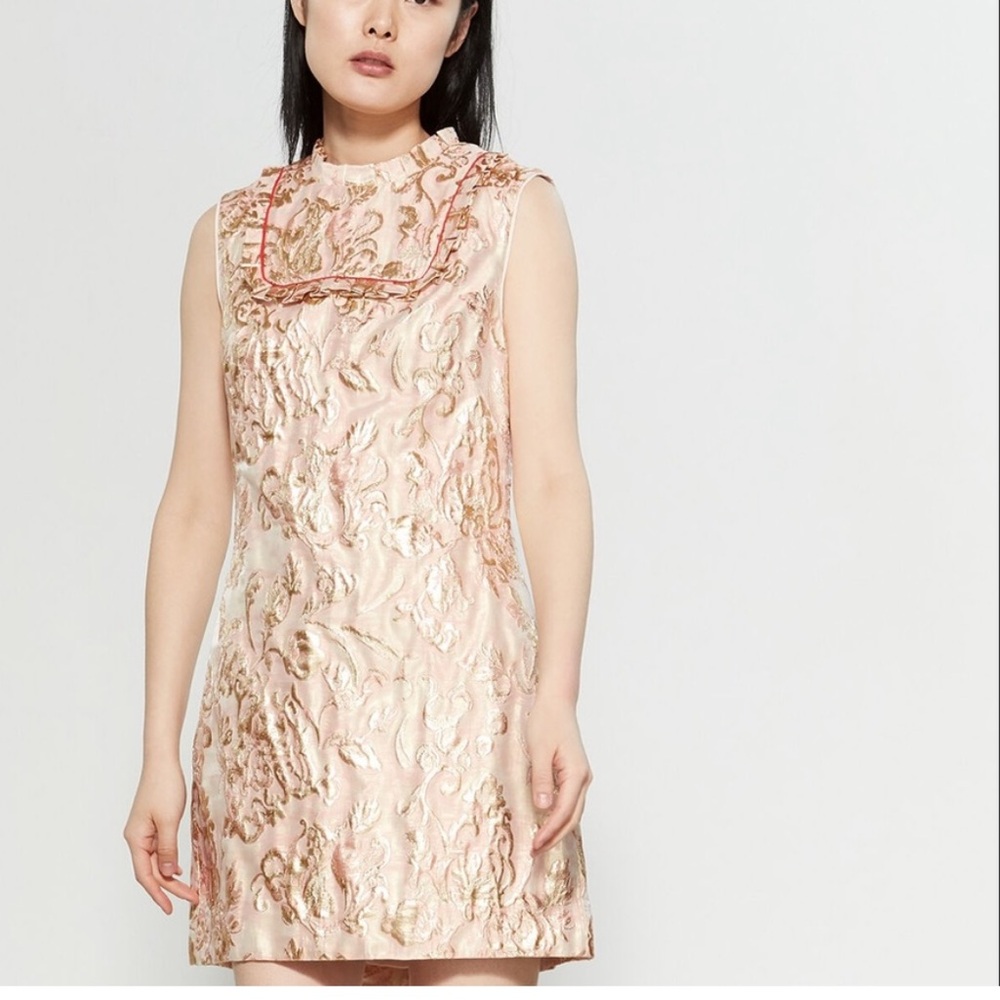 Sandro Rose Gold Pleated Brocade Sleeveless Shift Dress - NWT